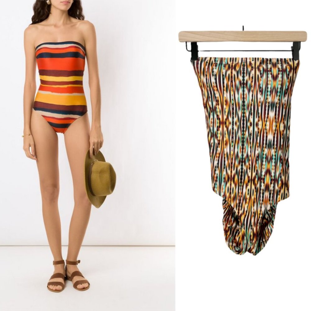 Anthropologie Lenny Niemeyer One Piece Open Strappy Back Strapless Boho Swimsuit - Picture 1 of 7